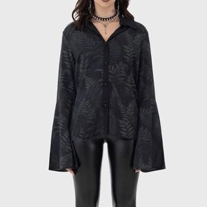 Killstar Equinox button up blouse flared sleeve foliage print size small